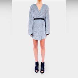 Christina Karin Silver Sequins Wrap Blazer Dress